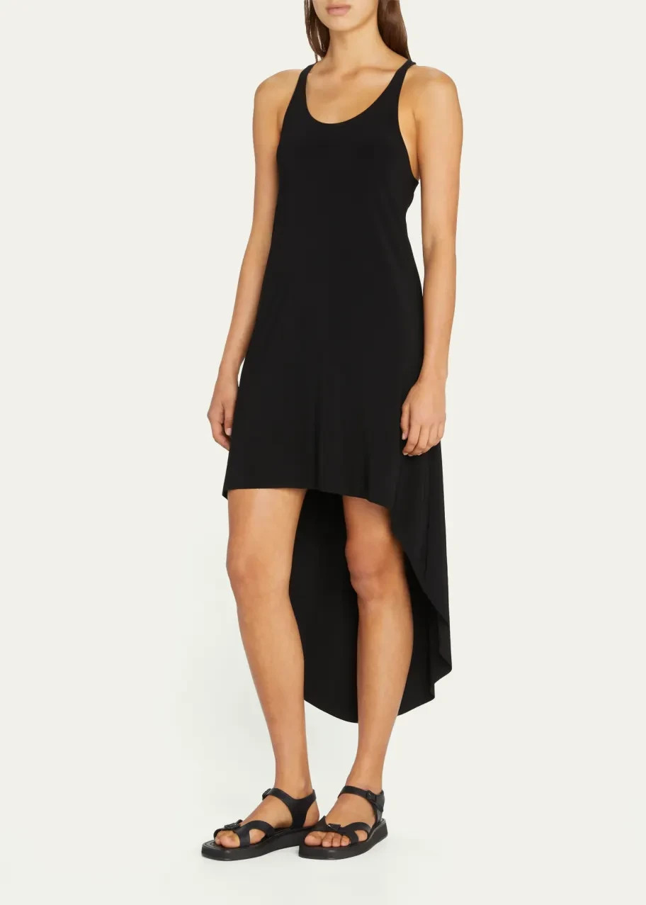 Norma Kamali Racerback Hi-Low Stretchy Slinky Tank Dress In Black Sz XXS 32