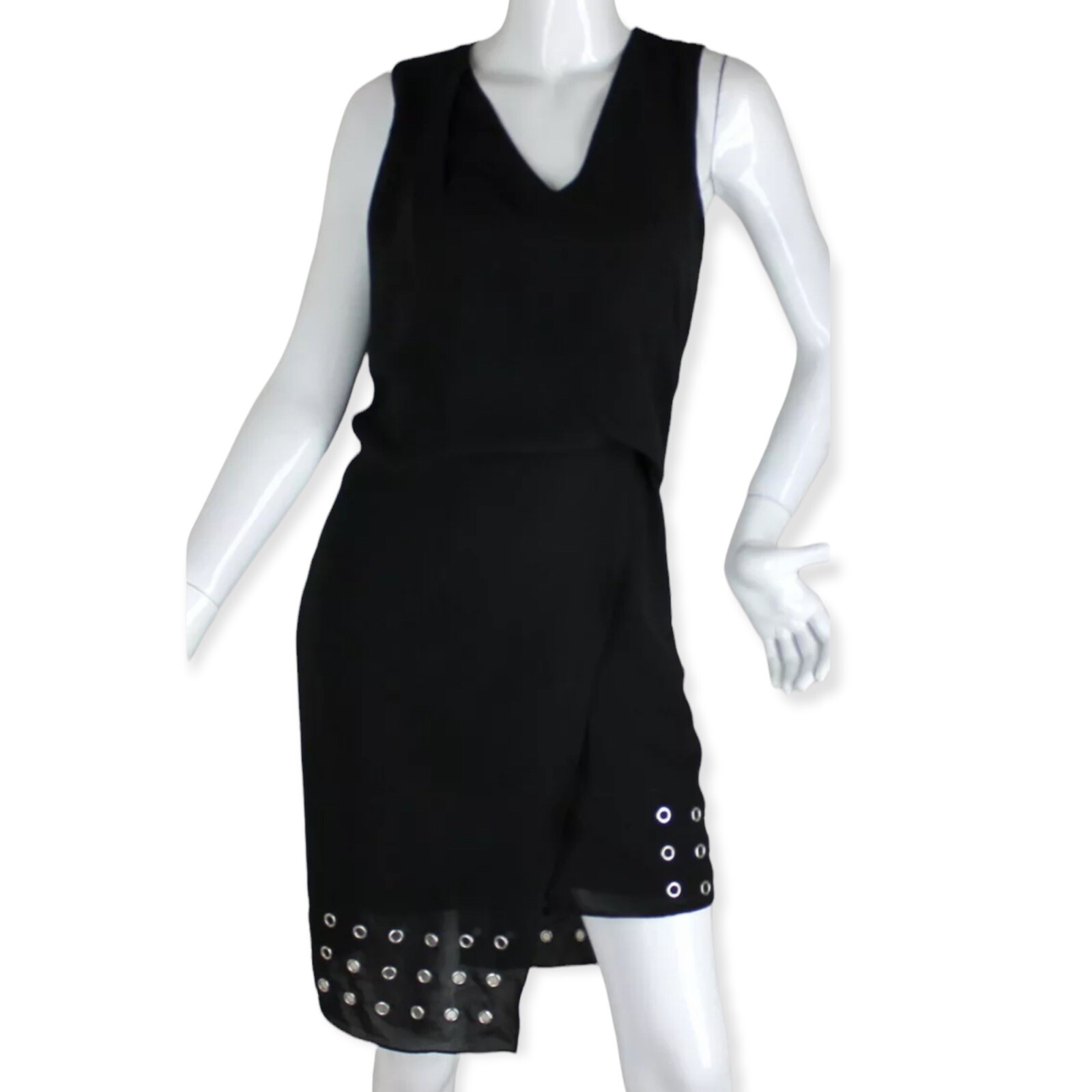 {H&M} Black Dress Sz. 4 Asymmetrical Hem Layered Circle Design Lined Summer