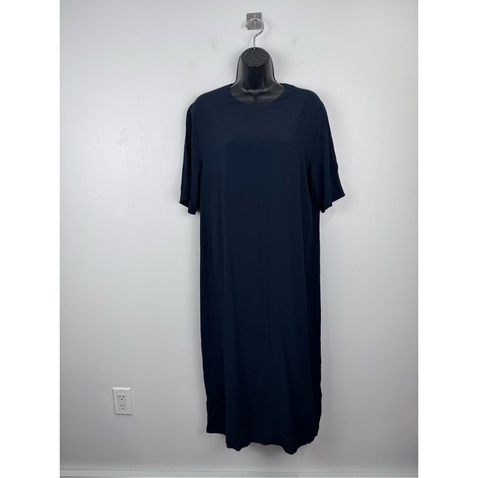 MM Lafleur Women Navy Blue Silk Acetate Blend Sheath Dress Size Large