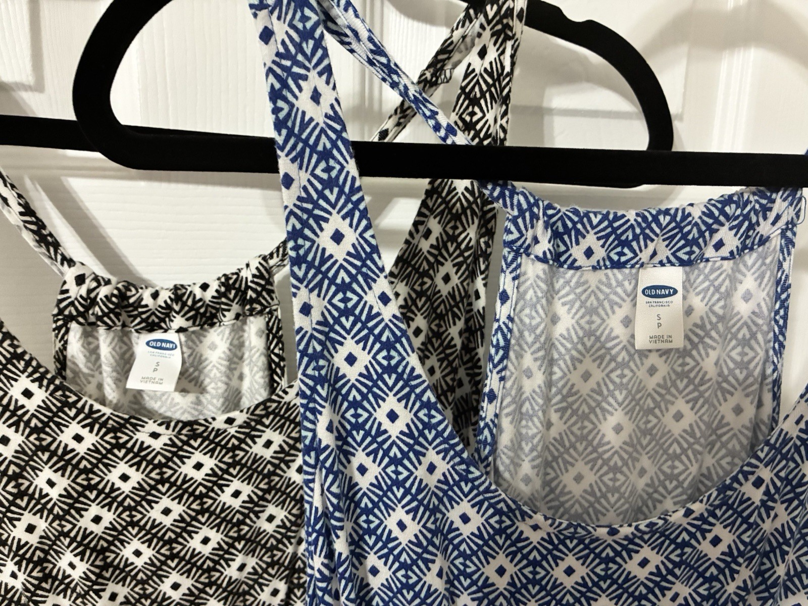 Old Navy Racerback Dresses Size Small Lot of 2 Geometric prints blue + black