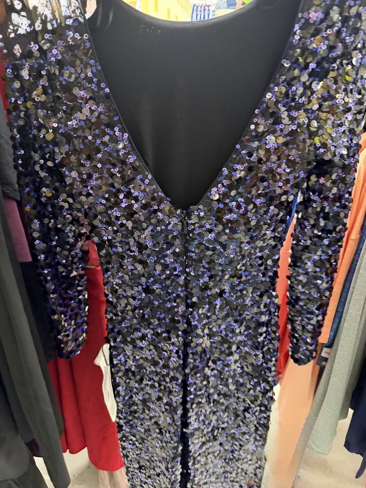NEW, Dress the Population Emery Long Sleeve Sequin Dress navy SZ xs MD0150
