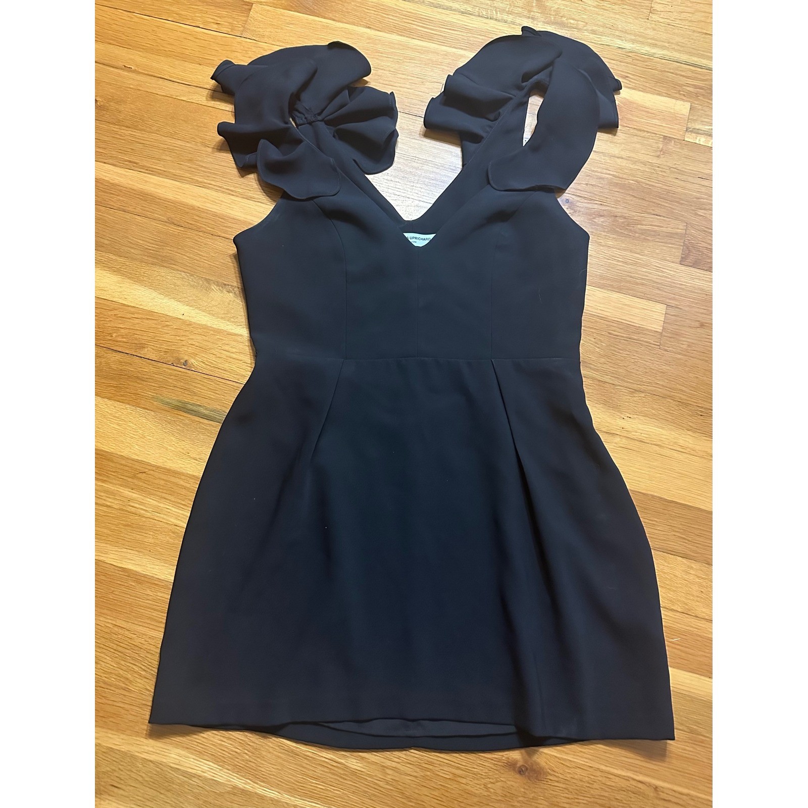 Amanda Uprichard Black Ruffle Shoulder Back Cutout Mini Dress Womens Large