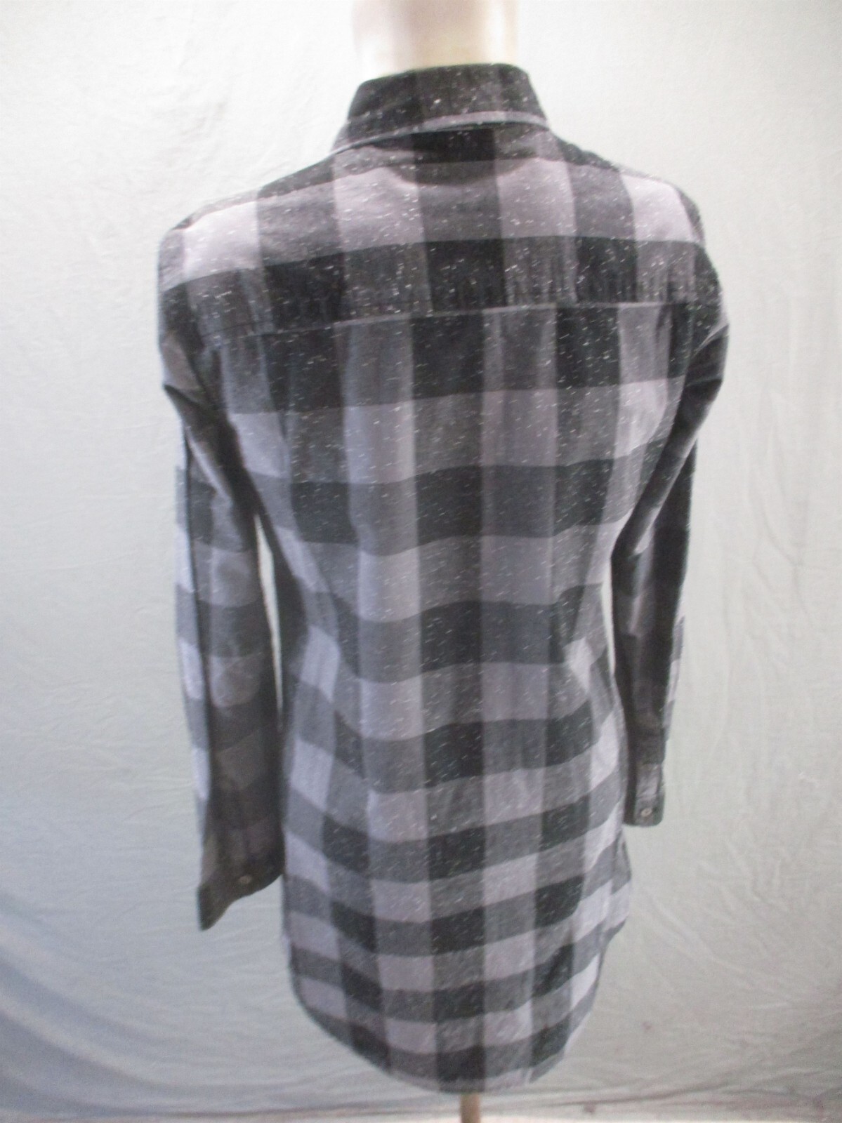 OBEY #89 Size S Womens Gray Plaid 100% Cotton Button Up Flannel Shirt Dress 757