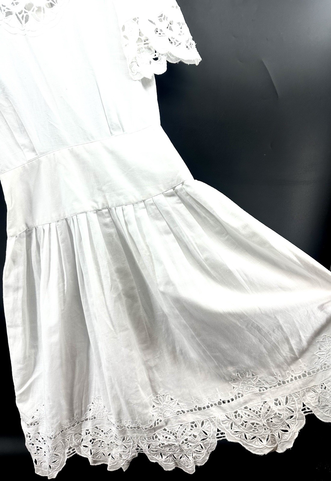 VTG Connection Linen Batterberg Lace Dress 10 Cottagecore Prairie Romantic HH21