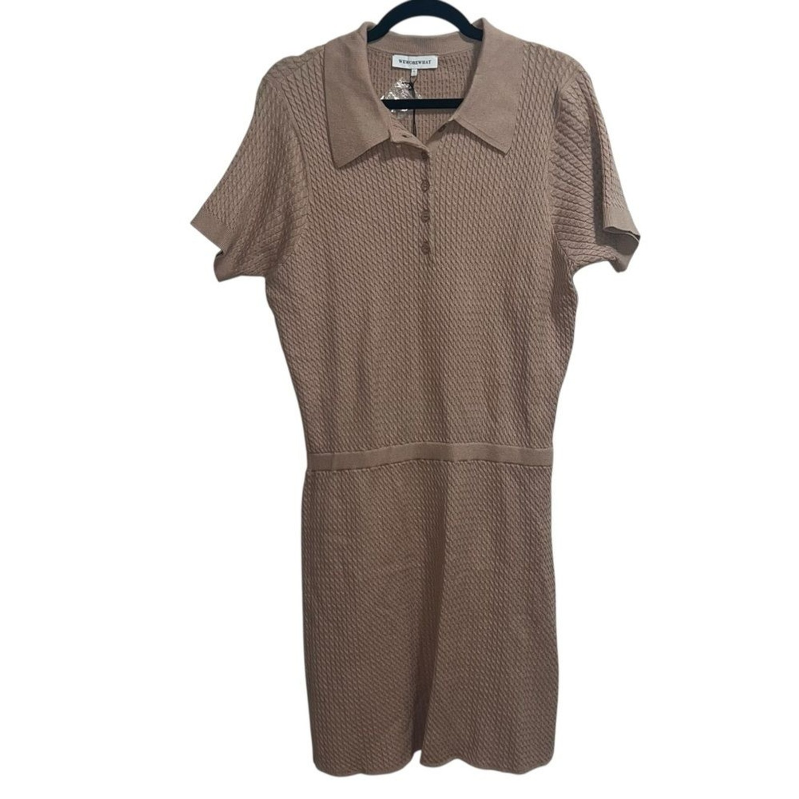 NEW NWT WeWoreWhat Cable Knit Polo Dress In Beige SIZE L