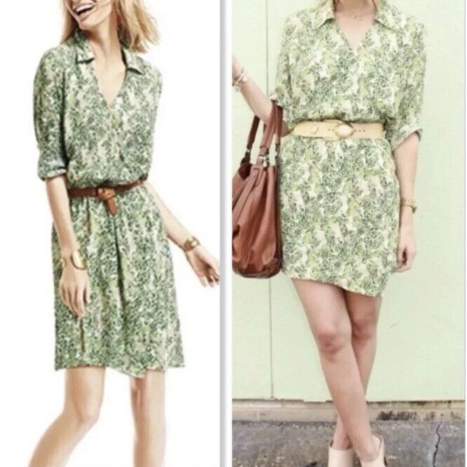 CAbi Leaf Print Botanical Tropical Faux Wrap Mini Dress Style #280 Sz. Small