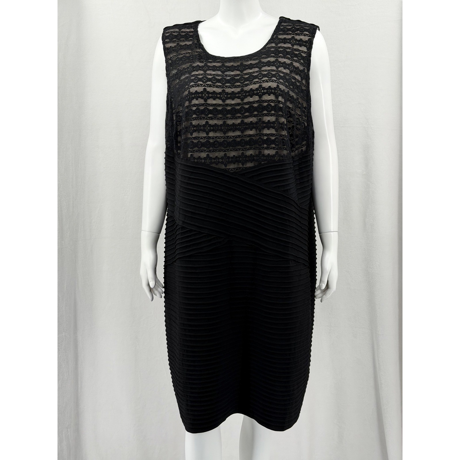 Calvin Klein Dress Womens 22W Black Lace Sheath Stretch Pleats Sleeveless Office