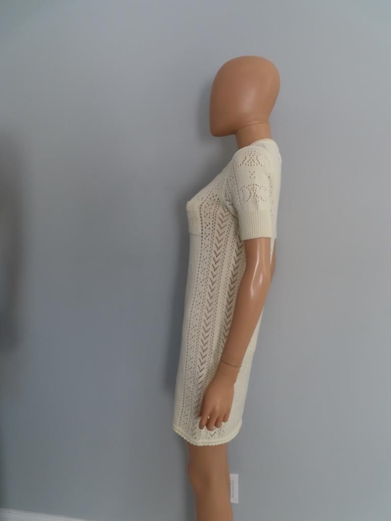 CELINE Ecru Cotton Open Pointelle/Triomphe Knit Dress Size S