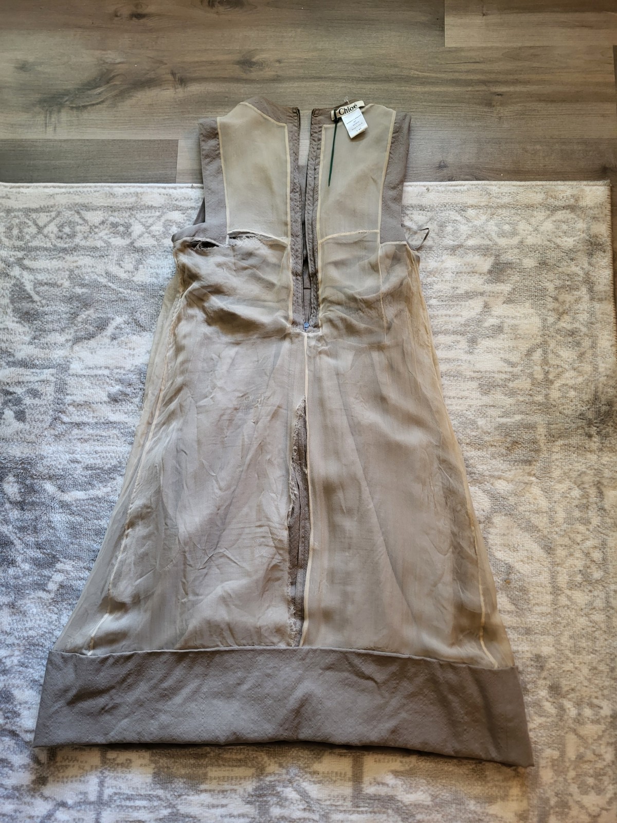​Chloé Fall 2006 Runway Phoebe Philo Silk Wool Bubble Dress Sz 42 IT Taupe Vtg