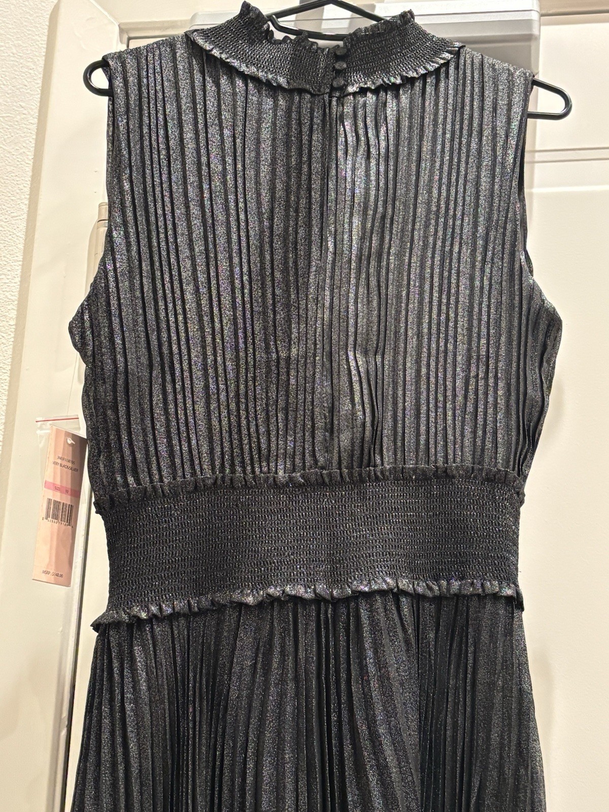 Nanette Lepore Black Silver Pleated Ruffle A-Line Sleeveless Midi Dress Size 10
