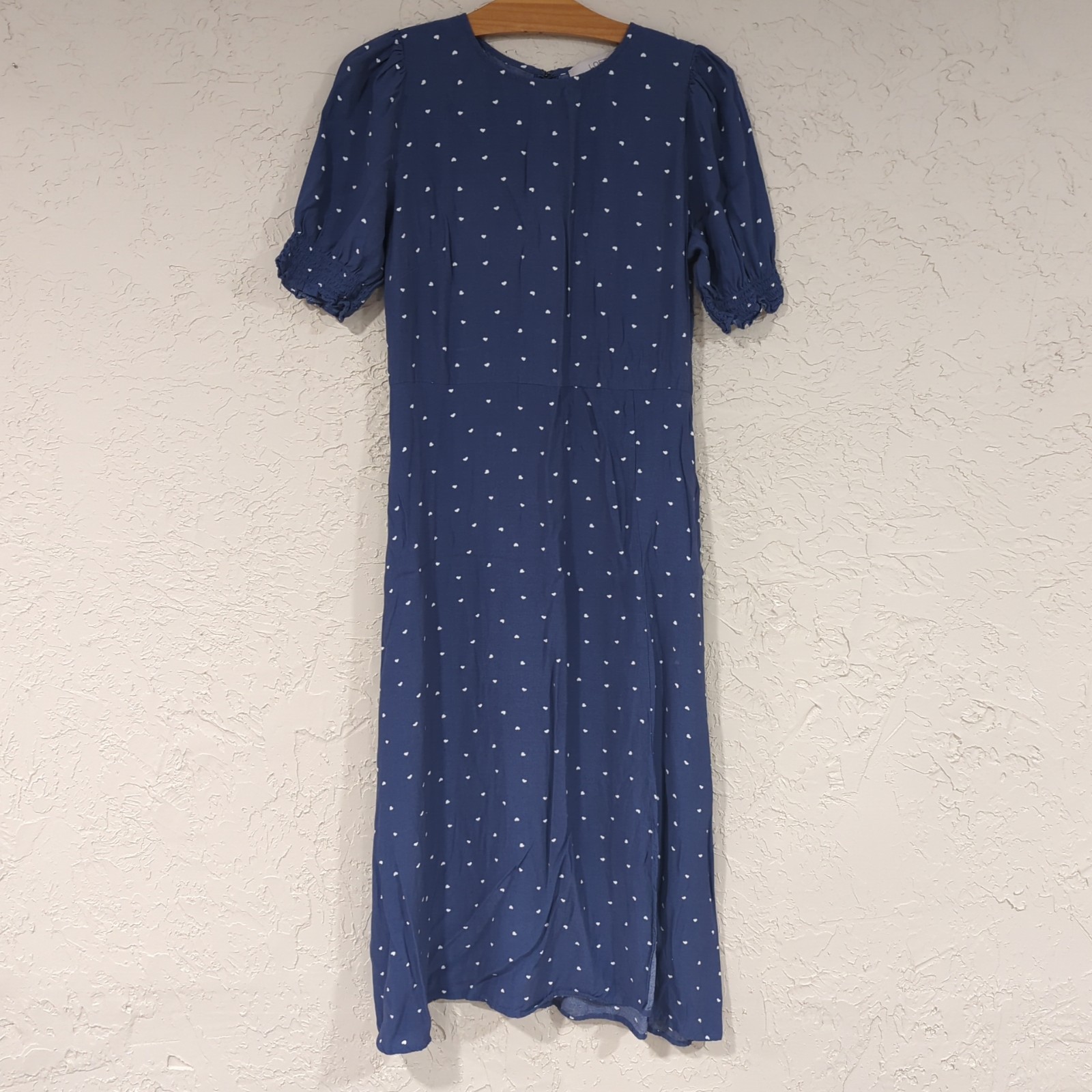 Loft Blue Prairie Dress White Polka Dot – Women’s Size 6 Peasent Maxi Casual