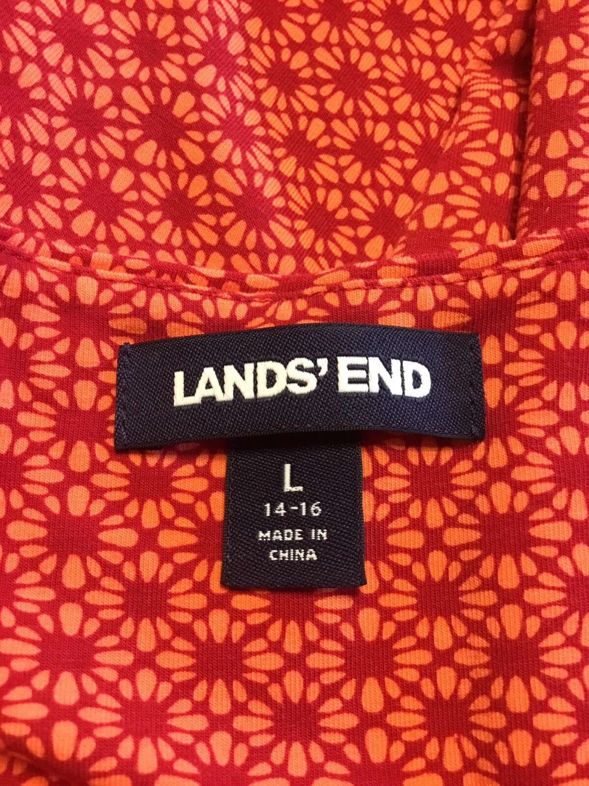 Lands End Geo Crossover V-Neck Cross Over Fit & Flare Dress Size L Jersey Knit
