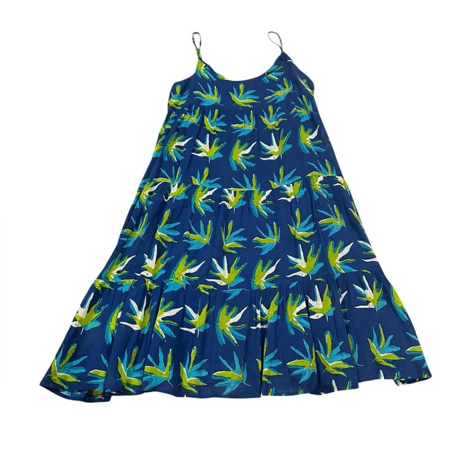 TUCKERNUCK Oliphant Tiered Floral Blue Green Boho Coastal Sundress M