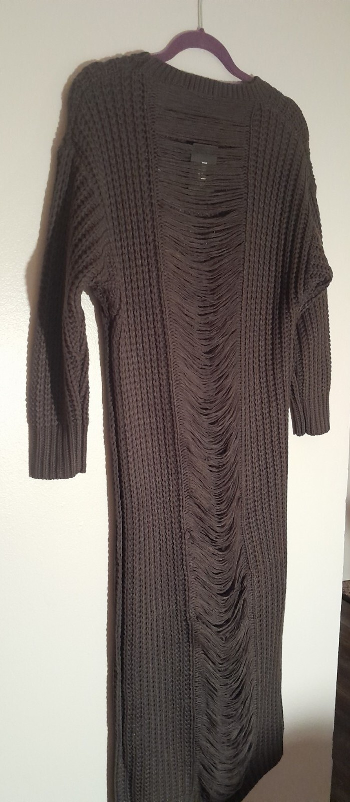 NWT Hera Collection Long Sleeve Chunky Knit Shredded Sweater Dress S/M Green