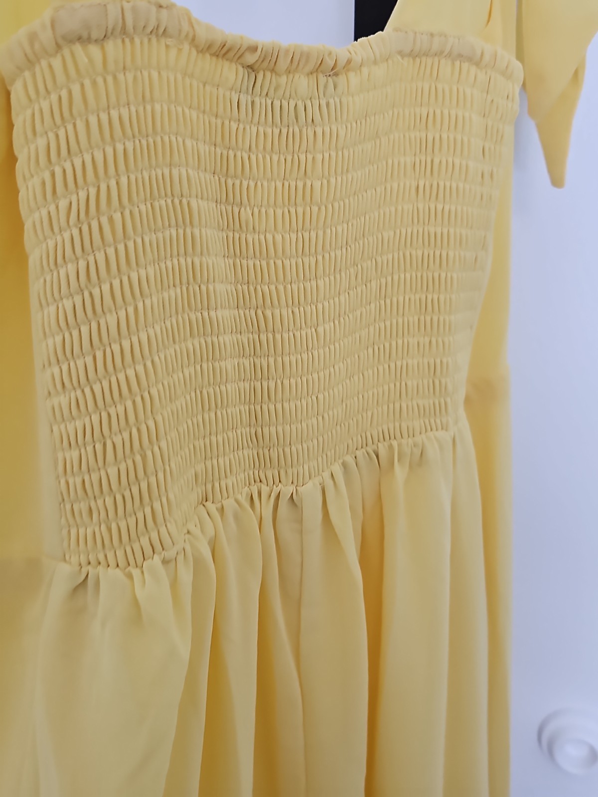 NWT Lulus Summer Invite Yellow Tie Strap Tiered Midi Dress Women’s Small sundres