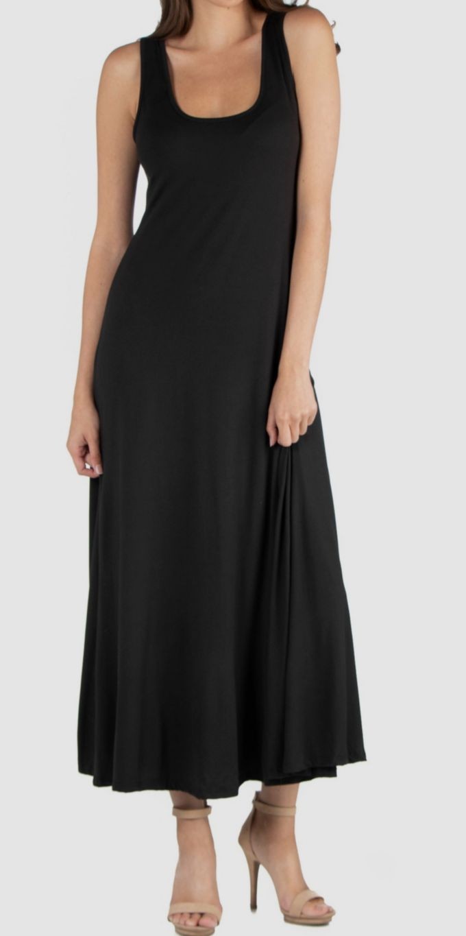 24seven Comfort Apparel Women’s Black Slim Fit A-Line Maxi Dress Size L