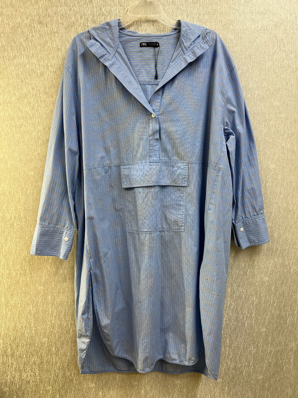 Zara Hooded Shirt dress Blue White Stripe Oversized Women’s Small Lightweight