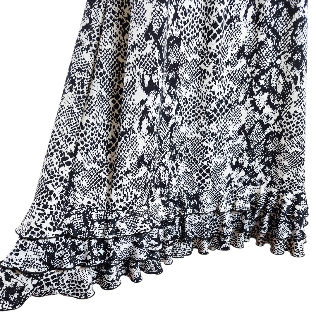 Snake Print Ruffle Hem Midi Dress XL Coastal Resort Quiet Luxury Vacation Shift