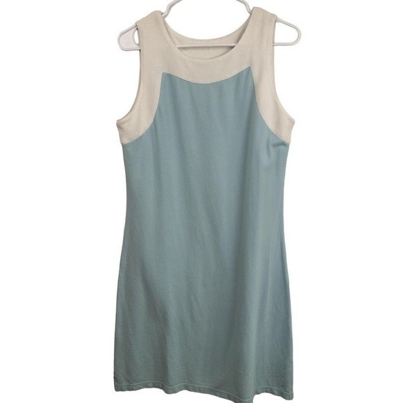 Izod Womens Light Blue Cream Colorblock Pique Cotton Sleeveless Mini Dress M