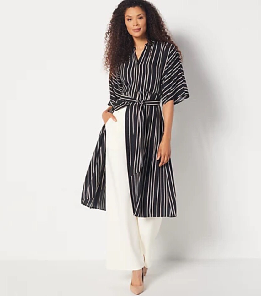 Girl With Curves Dolman Midi Dress with Self Belt Black Stripe XL A452274