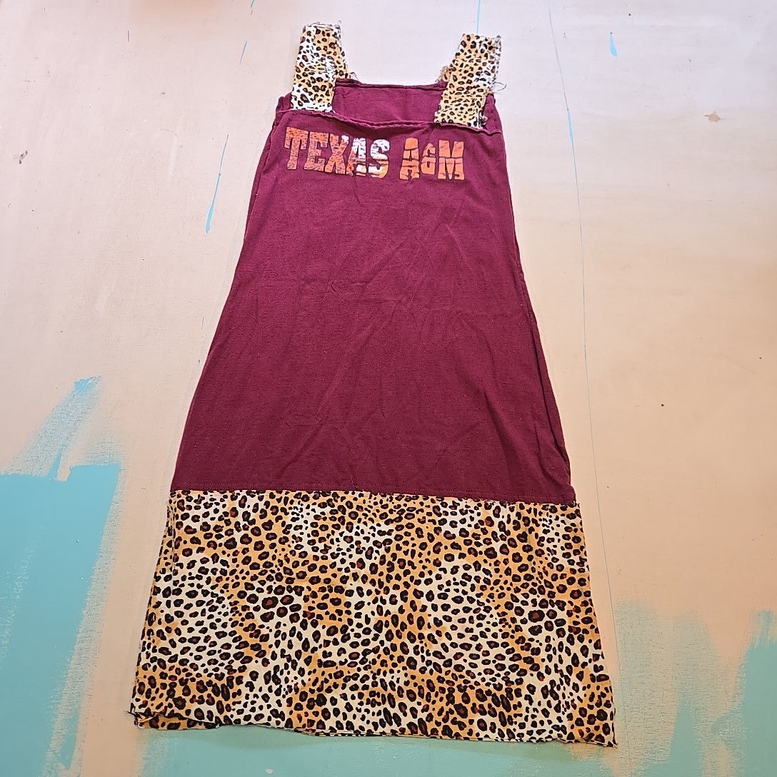 Texas A&M Upcycled Leopard Print Game Day Dress Red Small T Shirt Midi Handmade