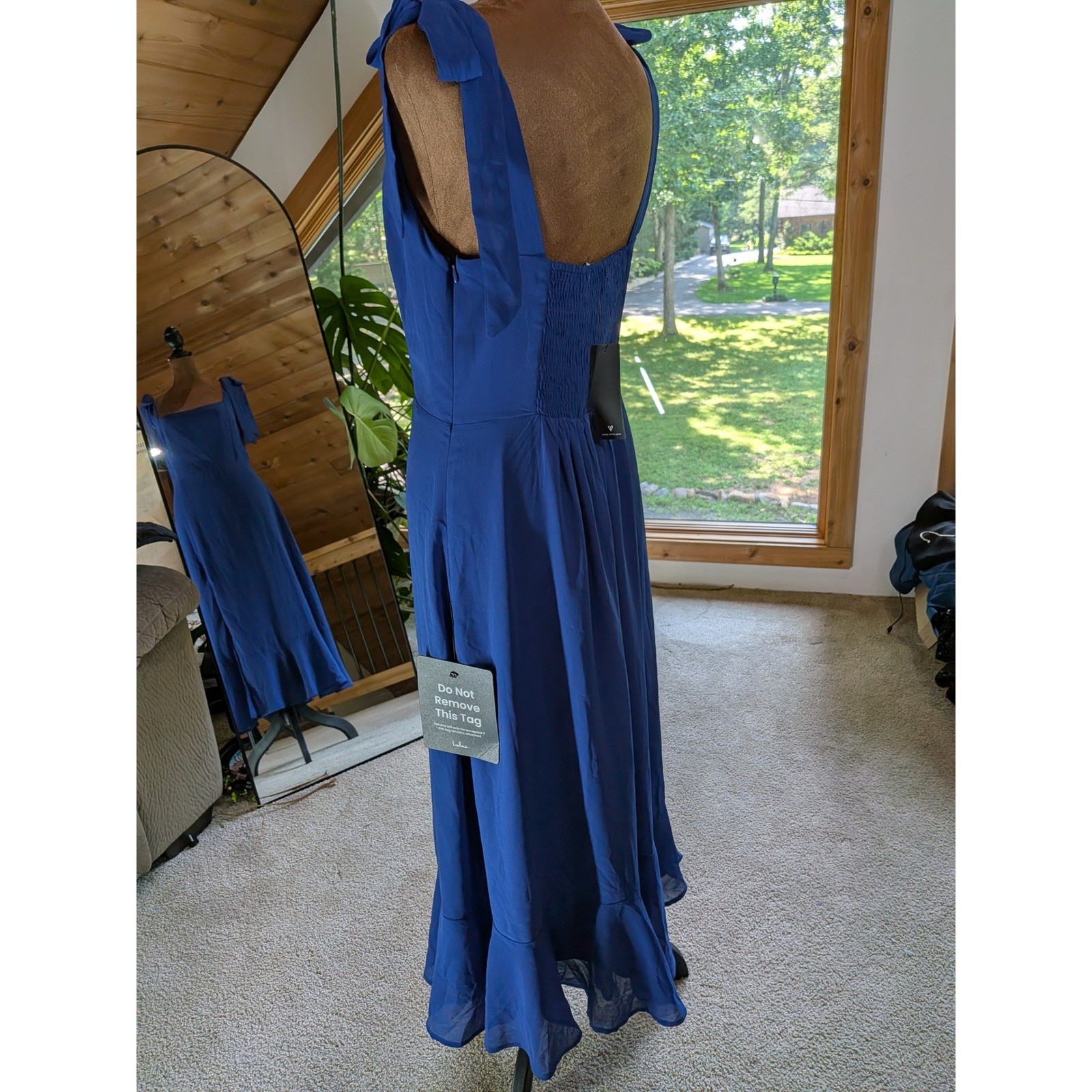 Lulus Royal Blue Tie-Strap Ruffle Hem Smocked Midi Dress Womens Medium NWT