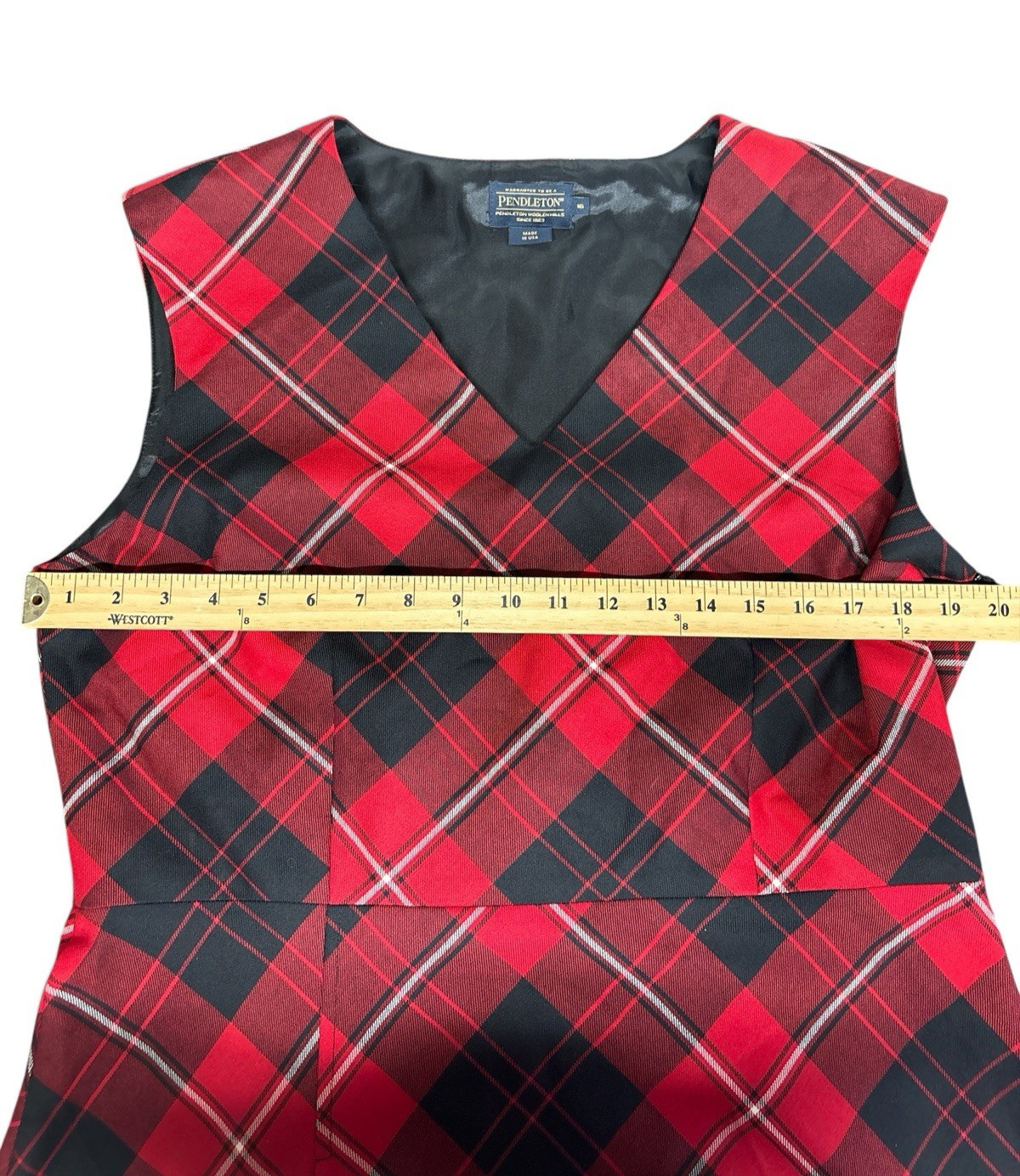 Pendleton 100% Wool Plaid Jumper Dress Red Tartan Sleeveless Size 16 Made in USA