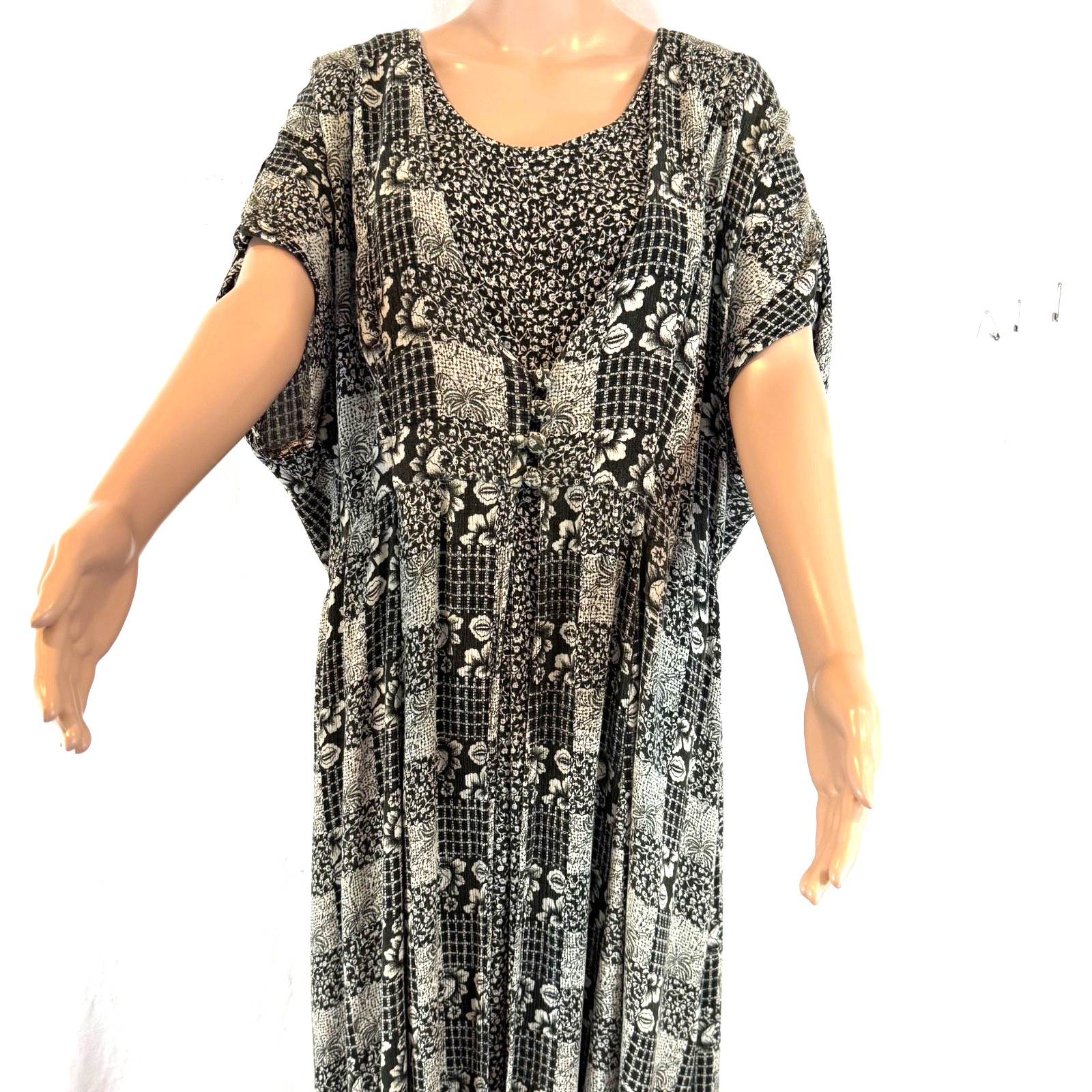 Jamie Brooke Dress Womens 2X Floral Crinkle Rayon Button Front Tie Back Midi