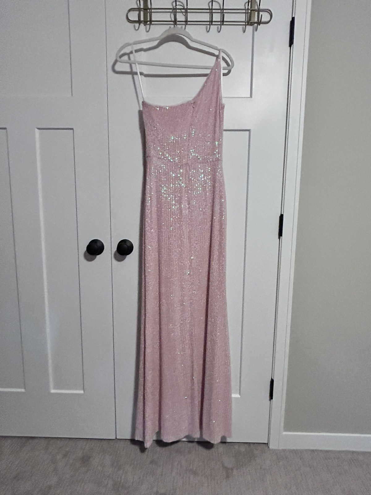 Aqua pink sequin one shoulder slit formal Size 8 NWT NEW $268