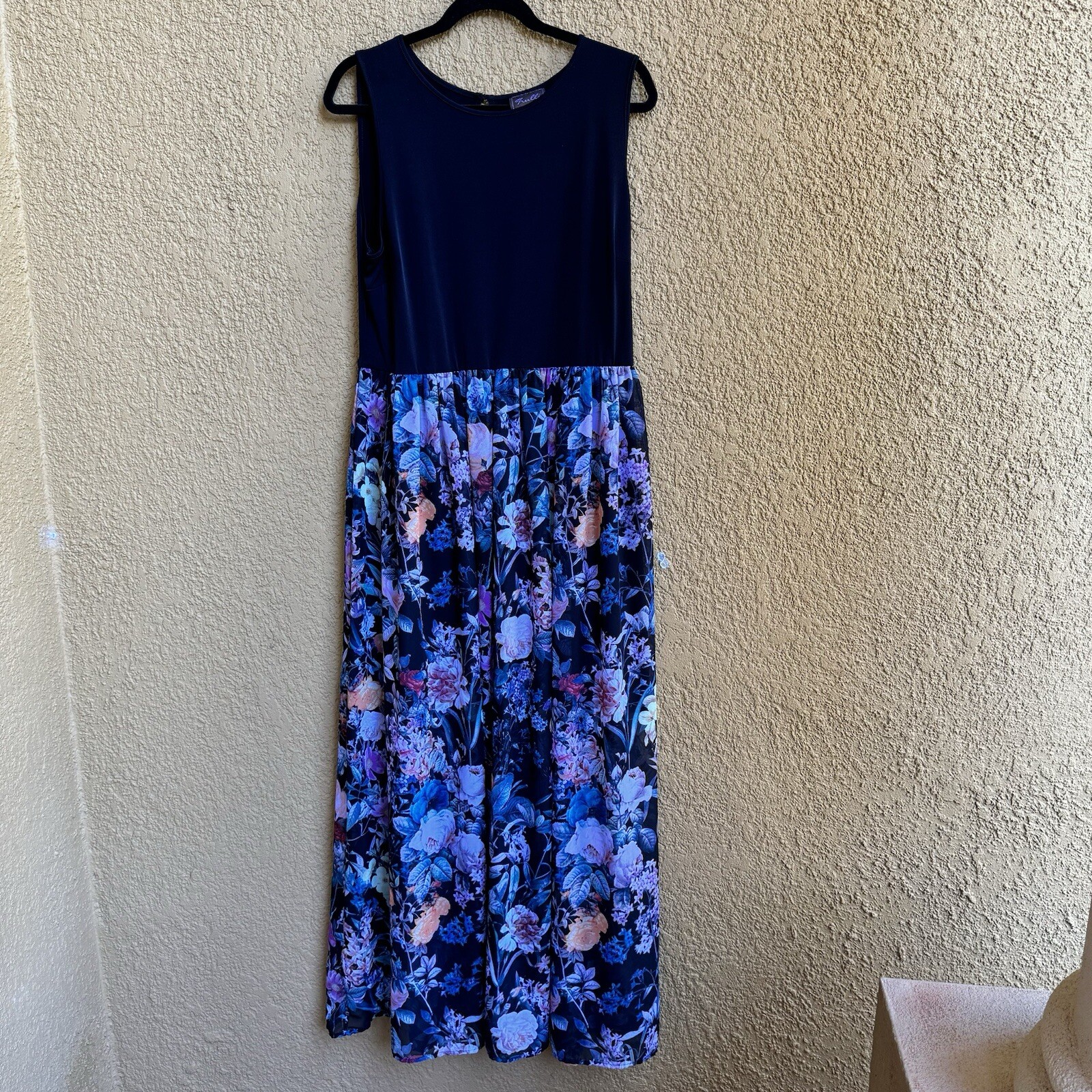 Trulli Womens Black Floral Chiffon Stretch Sleeveless Scoop Neck Maxi Dress XL