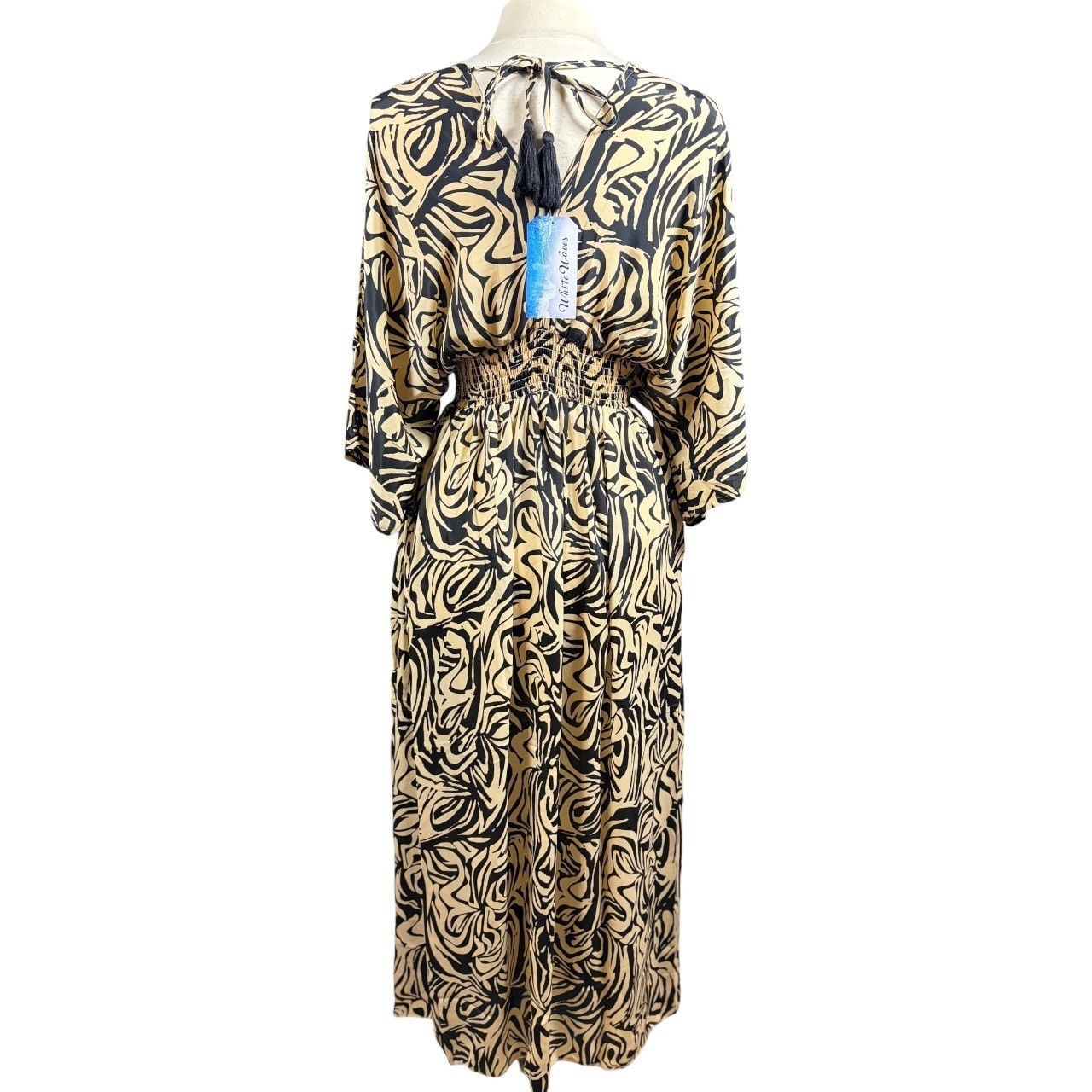 NWT WHITE WAVES 100% Silk Kimono Sleeve Beach Boho Maxi Dress, L/XL