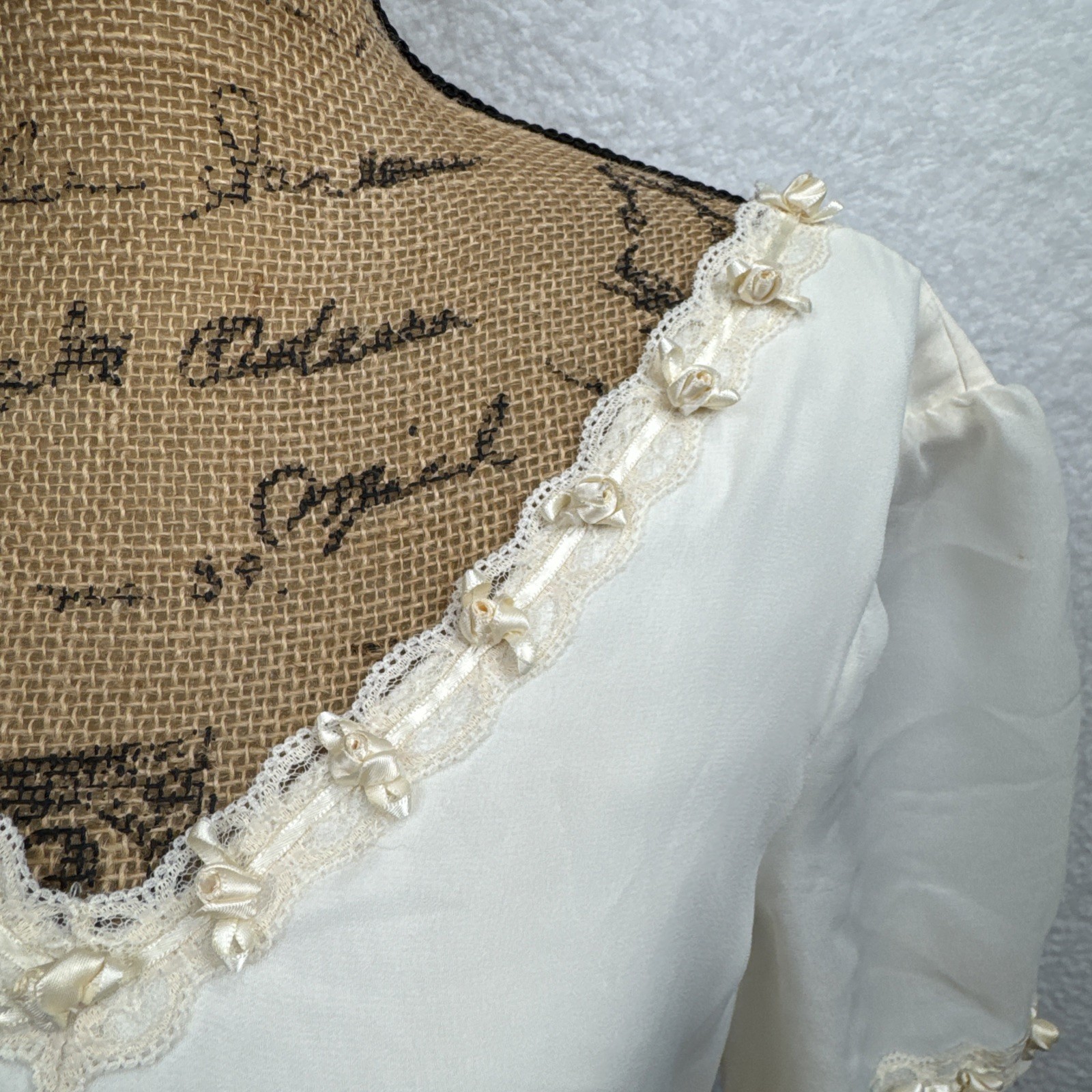 Women’s Ivory Cream Lace Bead Accent Maxi Dress Cottagecore Bridal Elegant