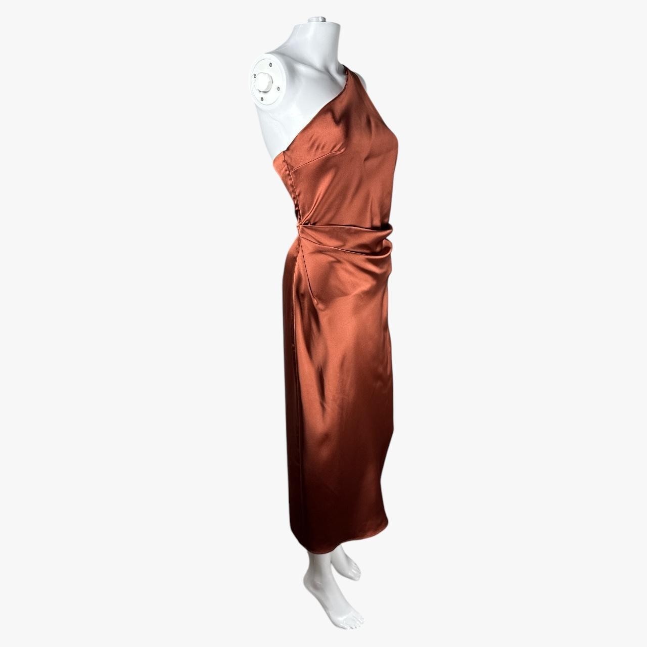 Petal & Pup Luella One Shoulder Ruched Satin Slip Midi Dress in Rust Sz 8 Party