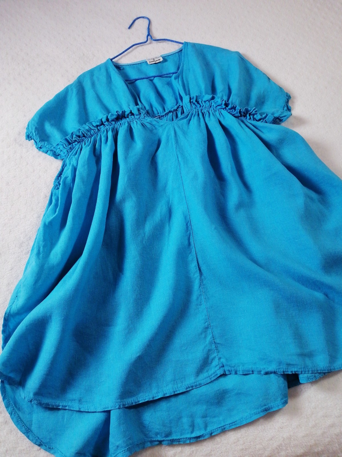 Kit and Kaboodal 100% Linen Turquoise Boho Tunic Dress One Size Oversized