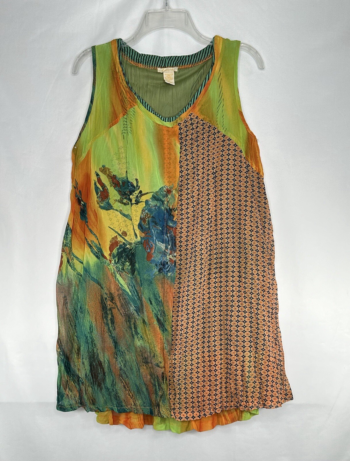 Klozlyne Tunic Dress Art To Wear Bohemian Krinkle Flowy Colorful Sz PL
