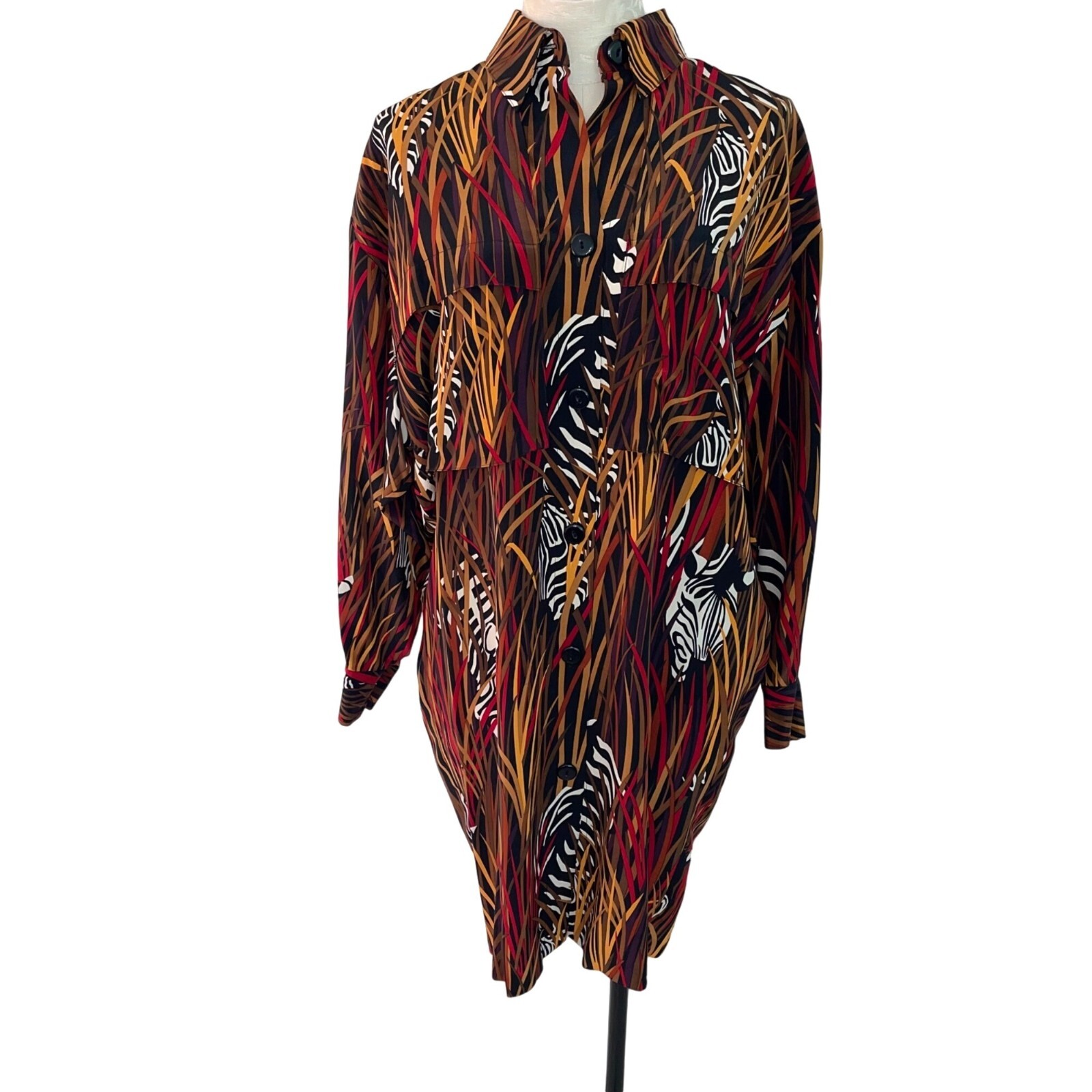 Linda Allard Ellen Tracy Shirt Dress Womens Vintage Size 8 Multicolor Buttons