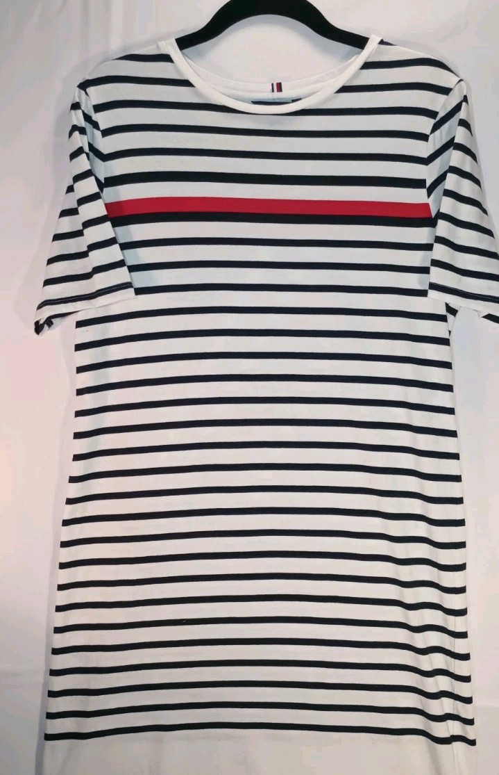 Tommy Hilfiger – Womens Medium – Optic White TH Multi Regular Fit Striped Dress