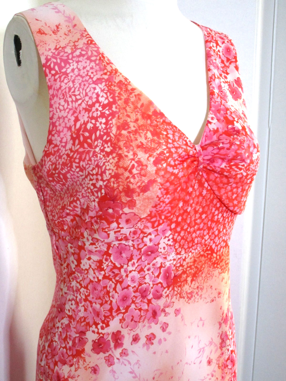 Vintage Y2K Studio Y Pink Floral Maxi Dress Bias Cut V-Neck Sz 13/14