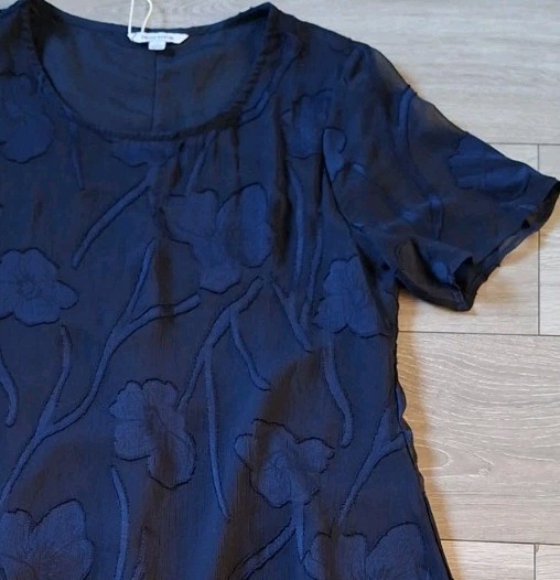 MSGLAMOR Dark Blue Sheer Applique Flared Dress BNWT Party Evening Party UK10/12