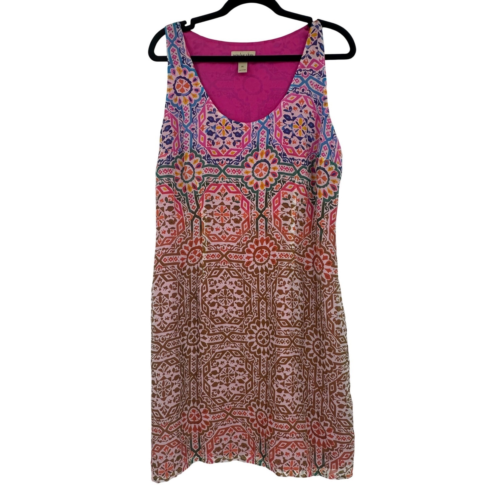 Presley Skye 100% Silk Geometric Medallion Print Shift Dress XL NC1536-J1099