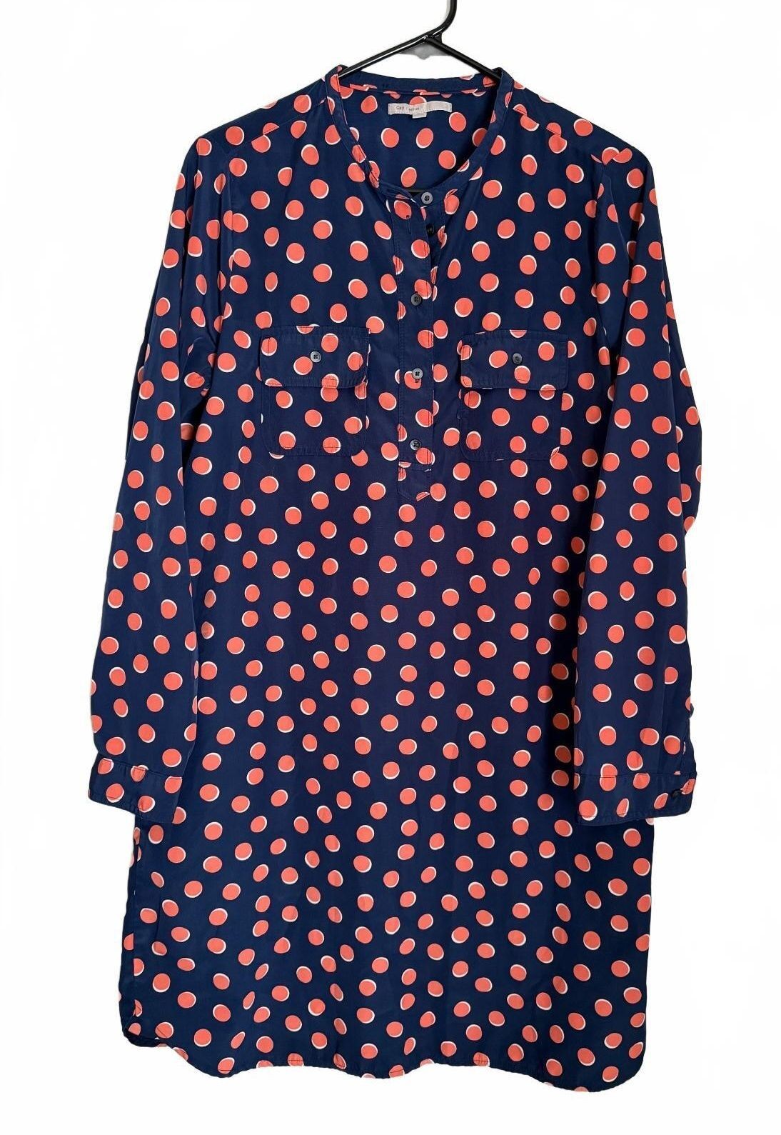Gap Henley Shirt Dress Size Medium Polka Dot Navy Blue Orange Retro City Chic