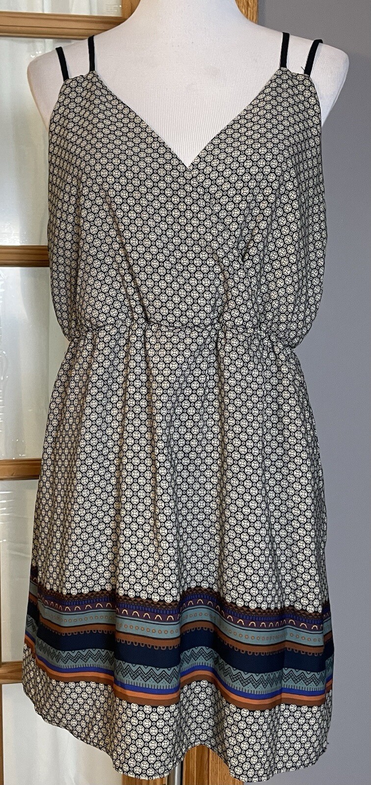 Pink Owl Argyle Mini Dress Womens L Gray Striped Elastic Waist Straps City Party