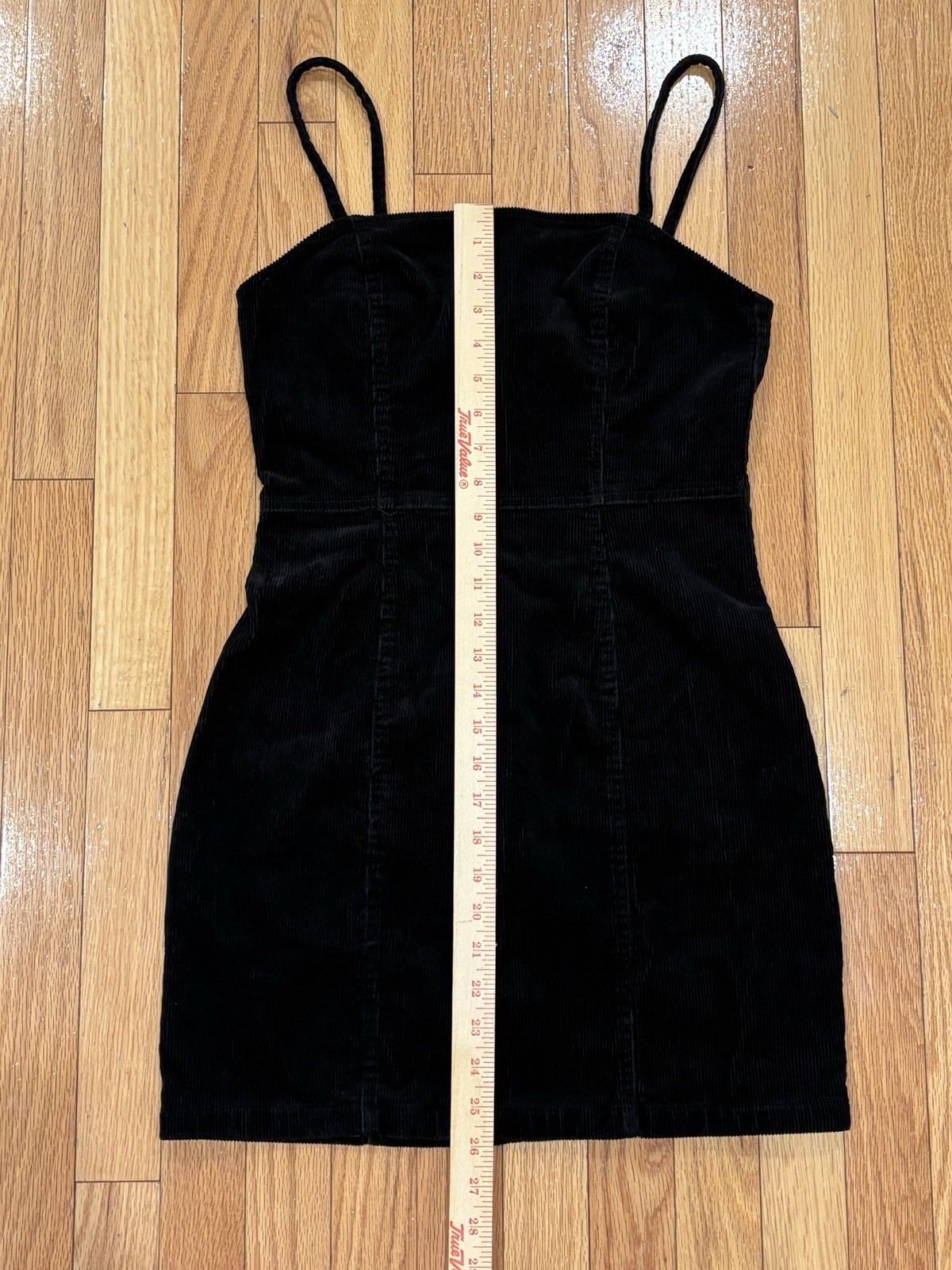 H&M Black Corduroy Mini Dress Womens Medium Spaghetti Strap Bodycon Zip