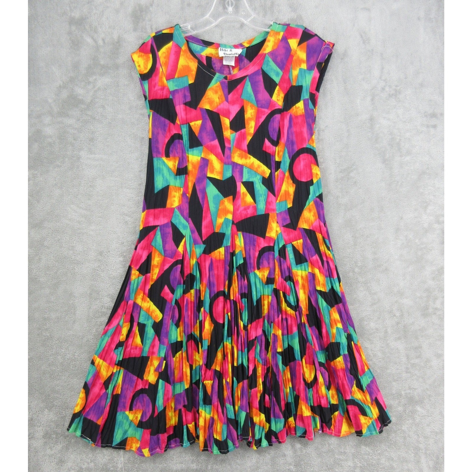 Vintage Niki & Danielle Dress Womens Medium Abstract Pleated Relaxed Artsy Boho