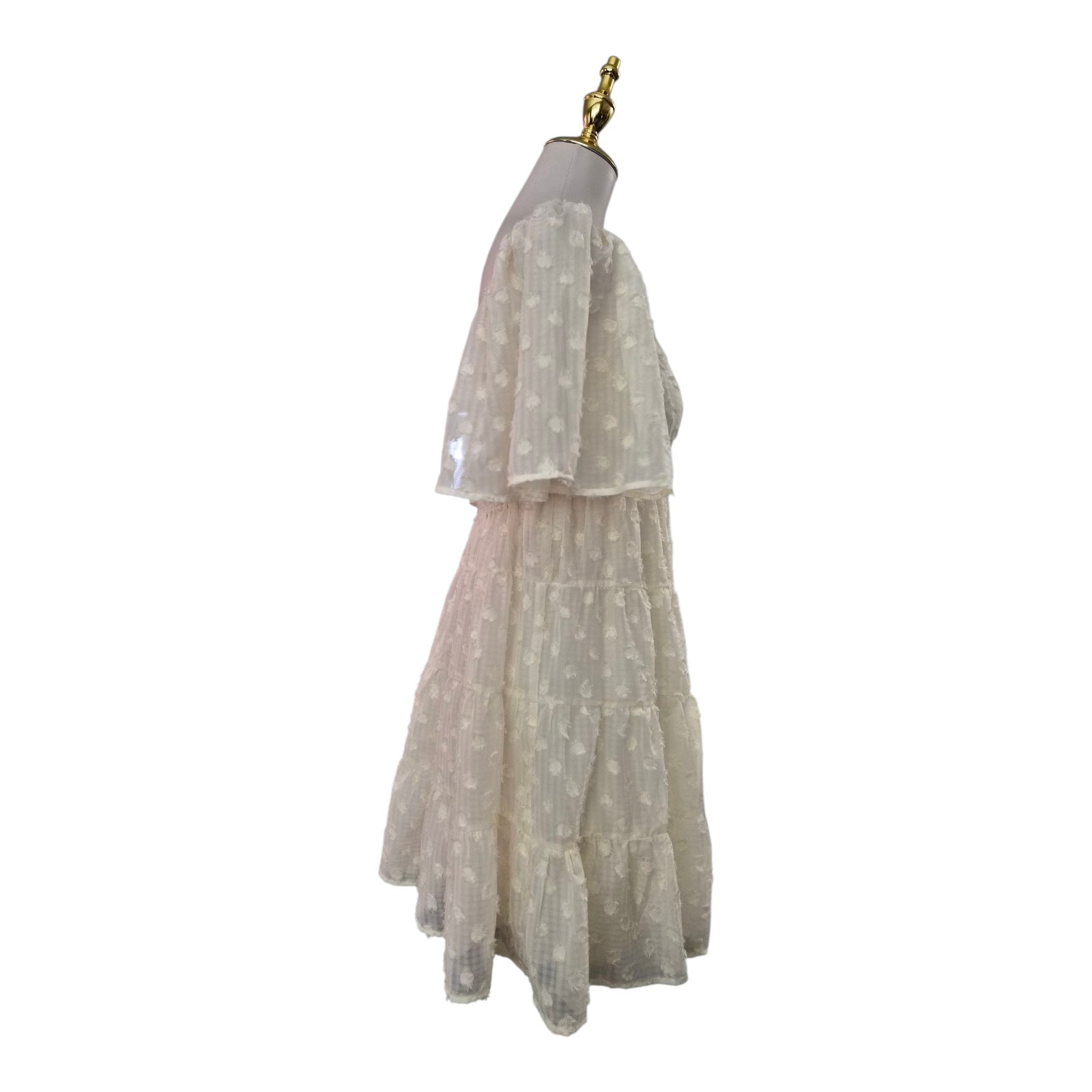 A. Calin by Flying Tomato Ivory Swiss Dot Tiered Babydoll Dress Women’s Size M