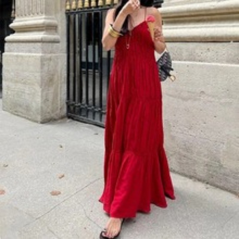 2026 Wholesale Solid Color a Line Sleevele Casual Dress Slim Fitting Lady Dress