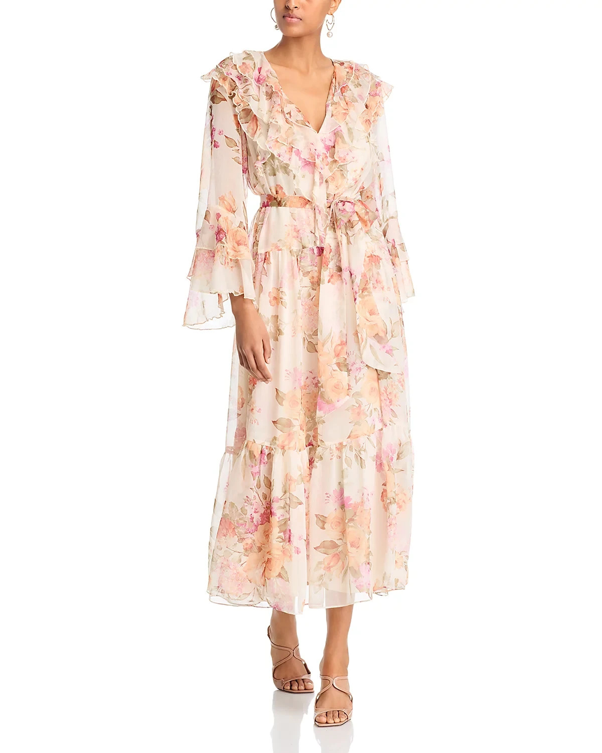 Aqua L99219 Womens Yellow Floral Ruffle Blouson Maxi Dress Size XL