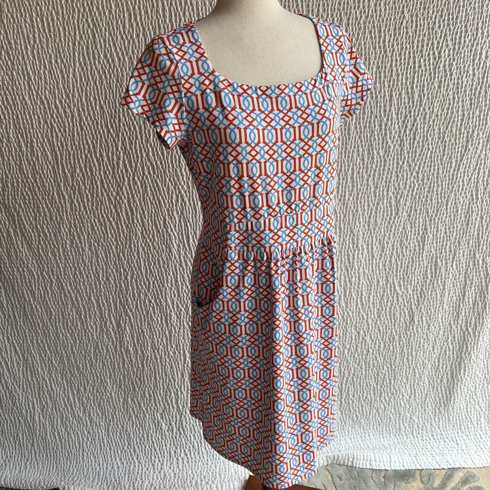 J. McLaughlin Dress M 2 Bundle Blue Green Short Slv Pockets Catalina Cloth