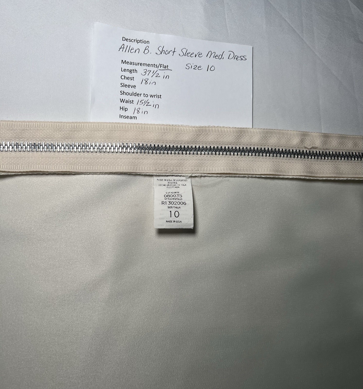 Allen B. Ivory Solid Scoop Neck Sleeveless Satin Sheath Knee Dress Zip 10