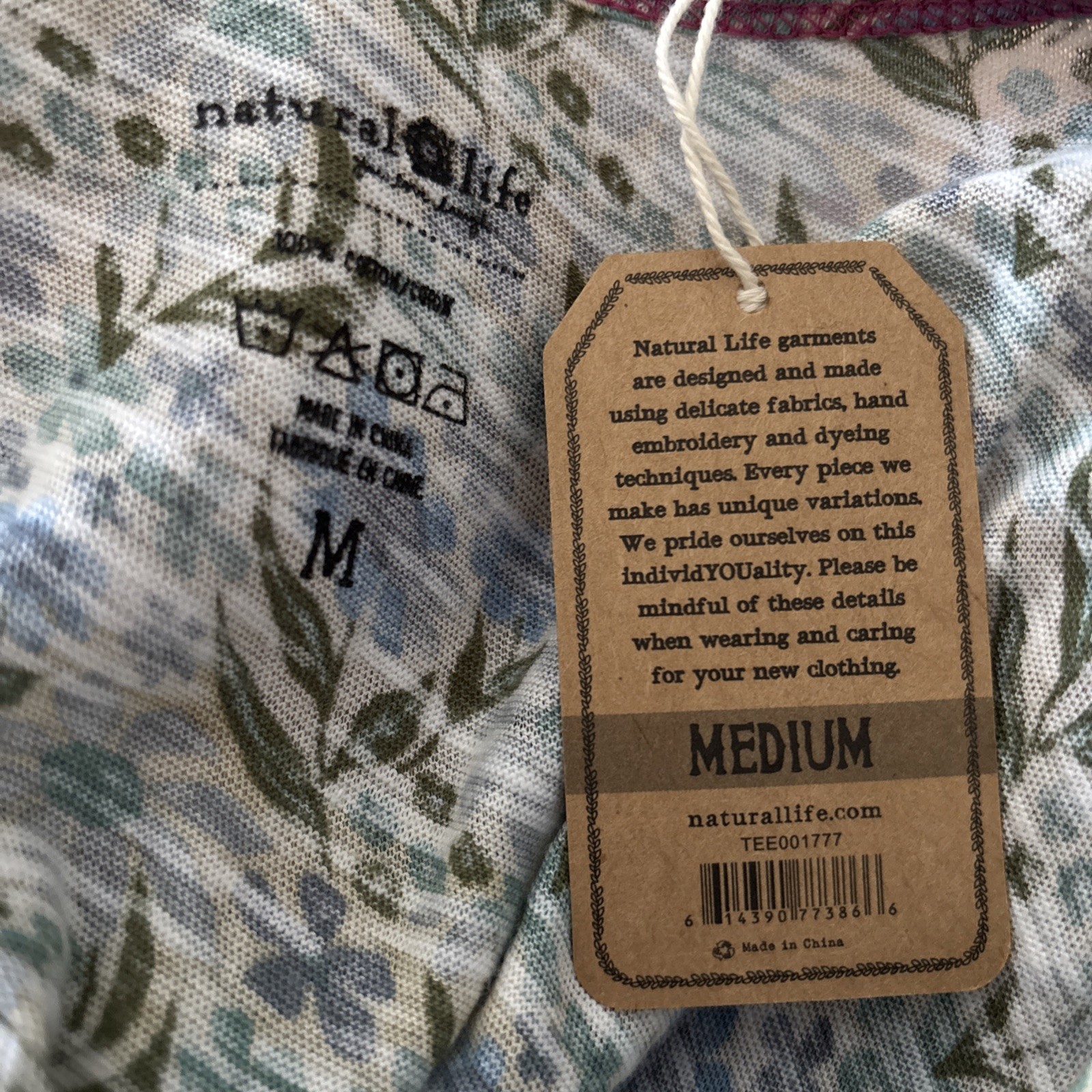 NWT Natural Life Frankie Knit Tee Mini Dress Cotton Slub Blue Green Floral M